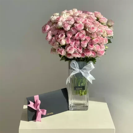 Baby Pink Roses Vase & Hot Stone Massage 60 Min